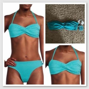 NEW Time And Tru Women's Eyelet Twist Swim Bandeau Top Turquoise Blue Sz Medium